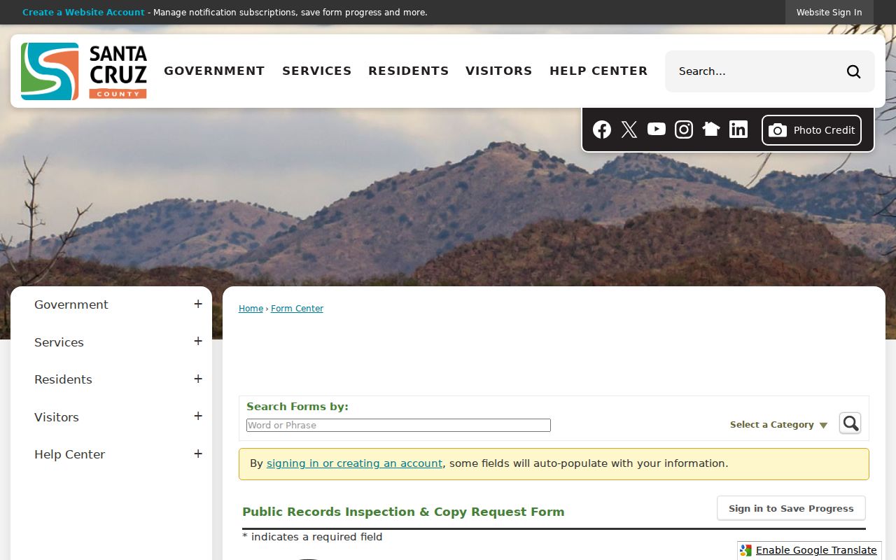 Santa Cruz County court records online request form