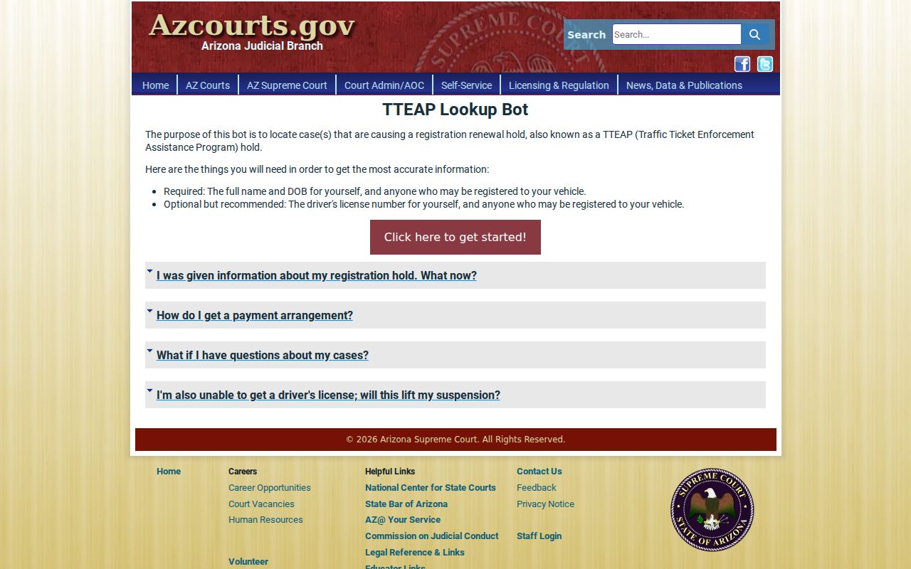 Santa Cruz County traffic court records registration hold lookup